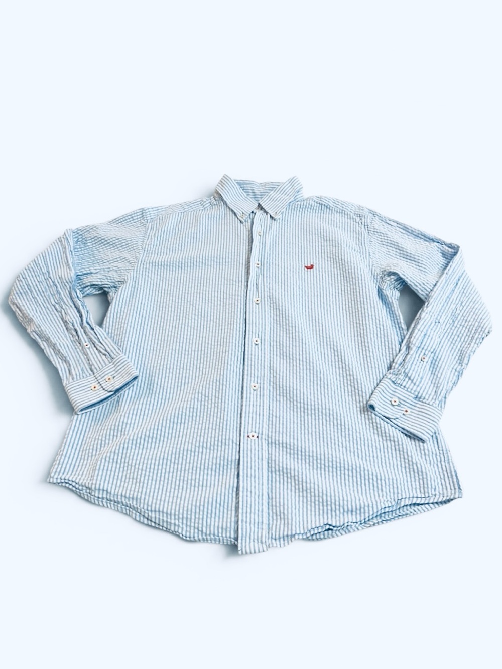Southern Marsh Everett Button Down Shirt Blue White Seersucker 100% Cotton Men L